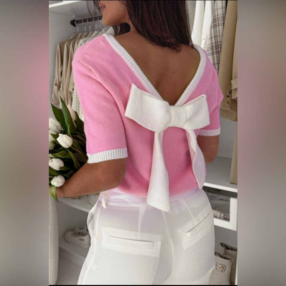 Kay- Colorblock Bow V-Shape Cut Back - Picture 3 of 6